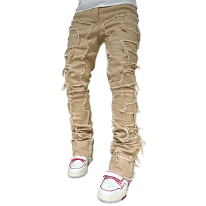 Jeans Rotos Desgastados Unisex, Corte Ajustado, Recto, Holgado, Estilo Urbano, Pantalones de Mezclilla Apilados, Lavado Vintage, Estilo Y2K, 100% Algodón - Product Image 4