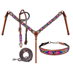 Calidad superior 100% cuero genuino con cuentas una oreja Western Headstall & Breast Collar conjunto completo con 4 piezas proveedor fabricante - Product Image 2