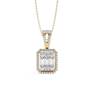 Minimalist 14K Solid Gold Round Baguette Princess Cut Set Lab Diamond Solitaire Pendant <b>Necklace</b> for Women Party Gift - Product Image 2