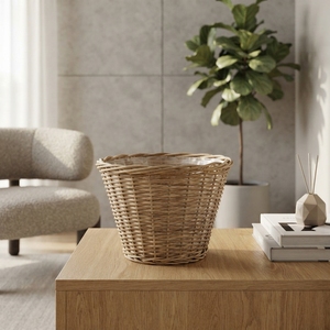 Handcrafted wicker woven plant pot <b>basket</b> clear plastic lining rattan flower planter <b>storage</b> organizer garden outdoor decor <b>unit</b> - Product Image 5