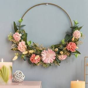 Corona de Flores Redonda Romántica de Metal, Arreglo Floral Decorativo Hecho a Mano para Boda - Product Image 1
