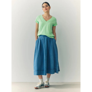 Camiseta de Manga Corta con Cuello Redondo para Mujer, Color Verde Claro, 100% Algodón, Corte Regular, Color Sólido Informal, Transpirable, Anti-UV, Ecológica, de Secado Rápido - Product Image 5