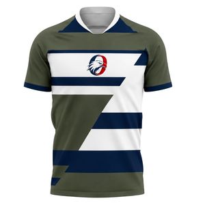 Maillot de football vert olive et blanc à manches courtes avec détails bleu marine, respirant, uniforme d'équipe pour l'entraînement et les matchs - Product Image 3