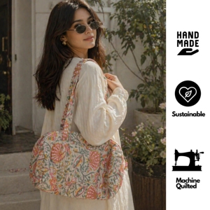 Hand Block Printed <b>Mini</b> Duffle <b>Bag</b> Quilted Cotton Boho Weekender Travel <b>Bag</b> Handmade Ethnic Overnight <b>Gym</b> Carry Stylish - Product Image 5