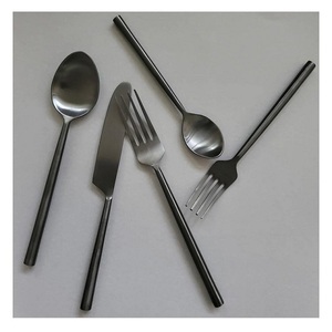 Decorative Place Setting Flatware Set With Matt <b>Black</b> Finished Rust Resistant Stainless Steel <b>Cutlery</b> For Wedding Catering Use - Product Image 1