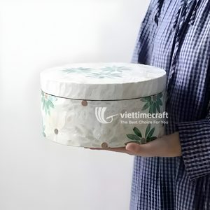 Mosaic Inlaid <b>Box</b>, Round Mother of Pearl Inlaid Wooden Jewelry <b>Box</b>, Daisy Pattern MOP Decorative Canister for <b>Keepsakes</b> & Vanity - Product Image 6