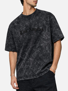 Camiseta Oversize Vintage Lavada para Hombre, Estilo Urbano, Algodón con Lavado Ácido, Gráfico de Letras Góticas, Ajuste Holgado, Top Casual de Verano - Product Image 1