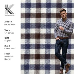 Yarn Dyed Cotton Canvas Fabric 1/1 Plain Weave 85GSM Check Textile OEM ODM - Product Image 1