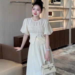 Ensemble jupe et chemisier 100 % coton pour femme, sans manches, col en V, taille normale, coupe trapèze, volants, décontracté, été, longueur complète, en stock - Product Image 4