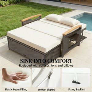 Canapé-lit d'extérieur beige, chaise longue pour terrasse et patio, ensembles de meubles de jardin - Product Image 2