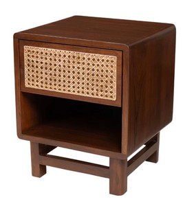 Table de chevet moderne en bois avec tressage en rotin, 2 tiroirs de rangement, mobilier de chambre, design mi-siècle, table de chevet pour salon - Product Image 2