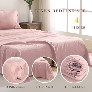 Wholesale High Quality 100% Linen 4-Piece <b>Waterproof</b> Plain Style Customizable Hotel Use Flat Fitted Sheet <b>Sets</b> - Product Image 4