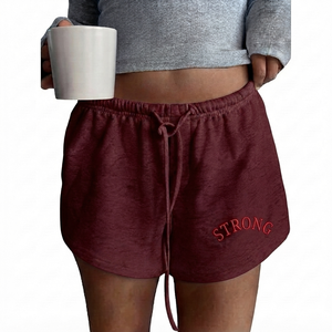 Compra al por mayor: Shorts deportivos rosas bordados con cordón en la cintura, de punto casual para mujer, ajuste regular, cintura media, transpirables. - Product Image 5