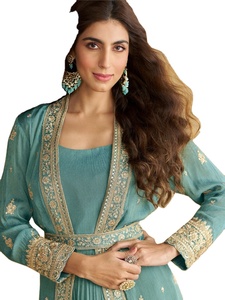 Readymade Elegant Chinon Silk Crush 3 Layer Gown Embroidered Sequence <b>Work</b> with <b>Belt</b> for Women for Wedding and Summer/Autumn - Product Image 3