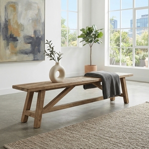 Solid Wood Long Dining <b>Bench</b> Modern Rustic A Frame Leg Natural Teak Style Wooden Entryway Seating <b>Bench</b> Home Living Furniture - Product Image 2