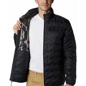 Chaqueta Acolchada Geométrica Negra para Hombre, Cuello Alto, Cierre de Cremallera, Resistente al Viento, Ropa Exterior Informal de Invierno - Product Image 6