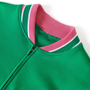 ชุดวอร์มลำลองสีเขียวชมพูแบบมีซิปเต็มตัว แจ็คเก็ตบอมเบอร์ผ้าฟลีซทรงวาร์ซิตี้ กางเกงจ็อกเกอร์ทรงสอบเข้ารูป ผ้าฝ้าย 100% ให้ความอบอุ่นและสวมใส่สบาย - Product Image 3