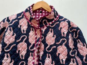 Handmade Leopard Print Quilted Eco-Friendly Reversible Floral Bomber <b>Jacket</b> Cotton Winter - Product Image 2