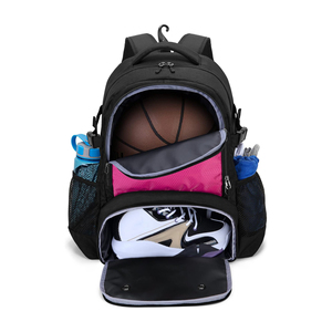 Bolsa Deportiva Negra para Baloncesto con Detalles Rosados, Compartimento Frontal para Balón y Bolsillo Inferior para Zapatos, Apta para Baloncesto y Voleibol - Product Image 1