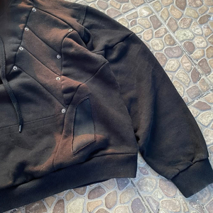 Sudadera con Capucha Extra Grande Personalizada para Hombre, Negra, de Felpa Francesa, Diseño de Parches, Manga Regular, para Otoño, Transpirable - Product Image 3