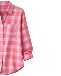 Chemise Tunique Décontractée Rose à Carreaux Grande Taille pour Femme, Manches Longues, en Flanelle Douce, Automne Hiver, Vente en Gros - Product Image 3