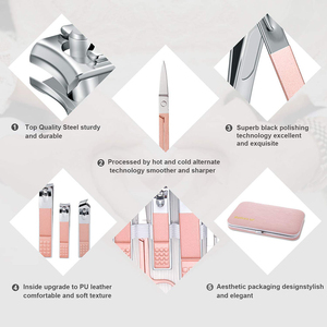 Professional 7 In 1 Stainless Steel Nail <b>Kit</b> With Case Portable <b>Manicure</b> Tools For Adults Classic Style Pink Color - Product Image 4