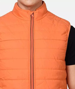 Men's Orange <b>Quilted</b> Puffer Vest Solid Color Windproof Polyester <b>Wadding</b> Stand Collar Zipper Closure Casual Autumn Wear - Product Image 6
