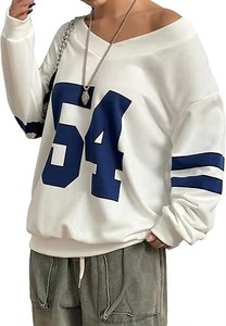 Sweat-shirt brodé col en V oversize à manches longues pour femme et homme, style New York, collection automne, design personnalisé - Product Image 4