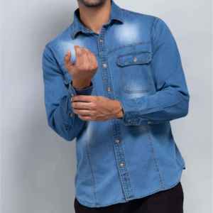 Chemise en jean tendance pour homme, col boutonné, t-shirt personnalisé avec logo, haut en jean d'été - Product Image 5