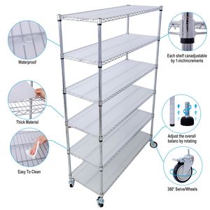 Scaffalatura Metallica a 6 Ripiani con Capacità di 2722 kg, Certificata NSF, Resistente, Regolabile, con Ruote e Rivestimenti per Ripiani - Product Image 2