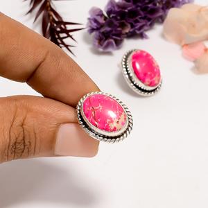 Pink Sea Sediment Jasper <b>Stud</b> Earrings, Oxidized 925 <b>Sterling</b> <b>Silver</b> Handmade Boho Gemstone Jewelry Gift for Her - Product Image 1