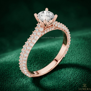 Anillo de Moissanita de Corte Redondo en Oro Rosa de 9K, 10K, 14K y 18K, Certificado IGI, con Micropavé, para Compromiso o Boda, para Mujer - Product Image 3