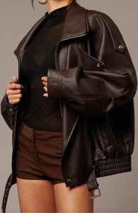 Veste d'hiver pour homme en cuir véritable avec col montant et logo sur le devant - Product Image 2