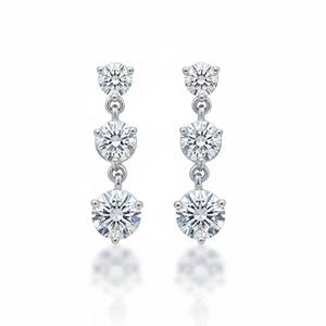 Boucles d'oreilles pendantes à 6 pierres en or 14 carats avec diamant de laboratoire de 2 carats, 3 griffes, bijoux fins élégants, cadeau pour femme, soirée - Product Image 1