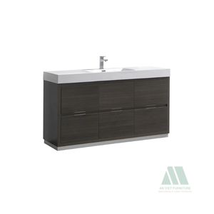 Meubles-lavabos muraux de luxe au design moderne pour salle de bain, avec tiroirs, en bois massif de chêne, pin et acacia, et vasque en céramique - Product Image 6