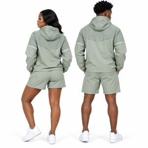Custom Logo Solid Eco-Friendly Winter Half-Zip Satin Windbreaker Jacket Shorts Breathable Windproof <b>Polyester</b> <b>Tracksuit</b> Set - Product Image 5