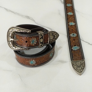 New Western Stylish Real Genuine Hand Tooled Leather Floral <b>Paint</b> Designer High Quality Handmade Leather <b>Set</b> Of 6 Pcs Waist Belt - Product Image 2