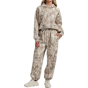 Ensemble de survêtement monochrome pour femmes, sweat-shirt minimaliste et pantalon large, camouflage - Product Image 1
