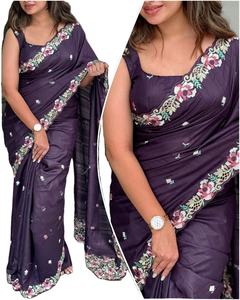 Elegante y Moderno Diseño 2025, Tela de Seda Georgette Suave con Estampado Digital, Sari de Invierno para el Hogar, Oficina o Fiesta - Product Image 1