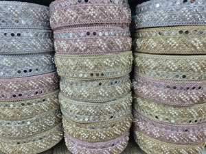 Offres en Gros de Rouleaux de Dentelle Organza Brodés de Perles à Motifs Géométriques Solubles dans l'Eau, Écologiques, Dorés et Argentés de Luxe - Product Image 5