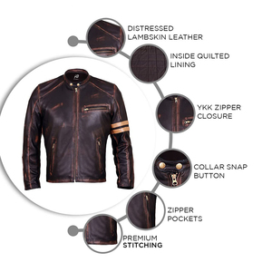 Veste en cuir pour homme, veste en cuir tendance, coupe ajustée, veste de motard, vêtements confortables et élégants pour adultes, marque privée - Product Image 5