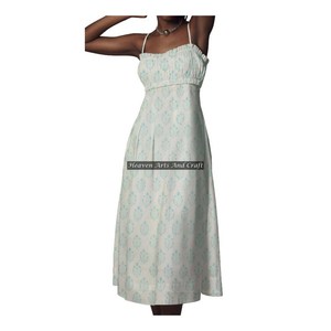 Nuevo Vestido Bohemio Hippie Tribal con Estampado de Bloques y Dobladillo de Algodón - Vestido Halter Túnica de Algodón con Tirantes Finos al por Mayor - Product Image 1