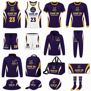 Ensemble de maillot de basket-ball personnalisable, sublimé, 100% polyester, coupe-vent/imperméable, respirant, sans manches, col rond - Product Image 1