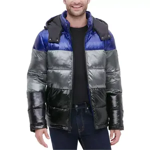 Men's <b>Hooded</b> Puffer Jacket Solid Color Zipper Closure Windproof Casual <b>Winter</b> <b>Coat</b> Regular Fit Polyester Shell - Product Image 5