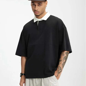 Polos de hombre de talla grande de color de contraste personalizado, polos de gran tamaño con logotipo bordado en los hombros caídos - Product Image 6