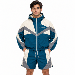 Custom OEM Oversized Print Windbreaker <b>Track</b> Set Lightweight Gym Fitness For Men Zip Up Sublimation Nylon Hoodies Shorts <b>Jacket</b> - Product Image 2