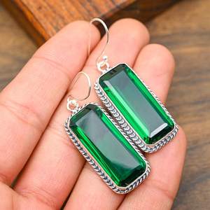 Boucles d'oreilles en diopside chromé, faites à la main, élégantes, en argent sterling 925, bijoux en diopside naturel, cadeau de Thanksgiving - Product Image 1