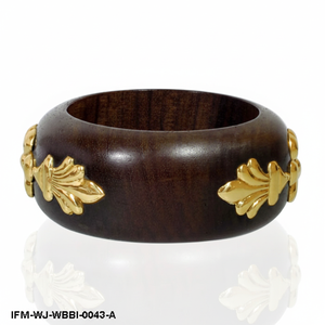 Bracelet artisanal en bois foncé avec incrustation florale en laiton, style bohème, bijou ethnique pour femme - Product Image 2