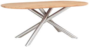 Table de salle à manger pliable et durable de style industriel avec base en acier inoxydable et plateau ovale en bois d'acacia à finition naturelle - Product Image 2
