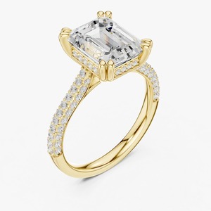 Anillo de Compromiso con Diamante Cultivado en Laboratorio, Corte Esmeralda de 2.85 Ct, Oro Amarillo de 9K, Banda Doble Pavé, Joyería OEM al por Mayor - Product Image 4